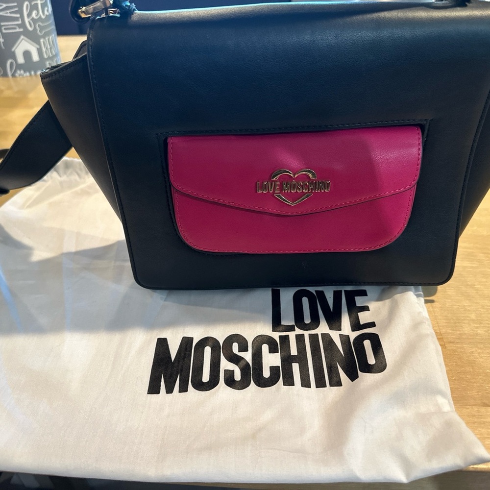Love Moschino Black and Pink Crossbody Bag